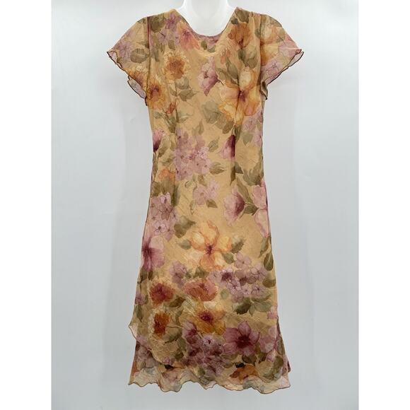 Vintage Fashion Bug Textured Floral Sheath Dress Sz 8 Yellow Purple Boho Flowy - Picture 2 of 10